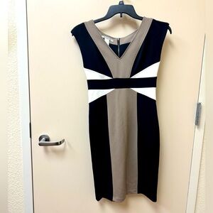 Maggy London Black, White, and Tan Midi Dress